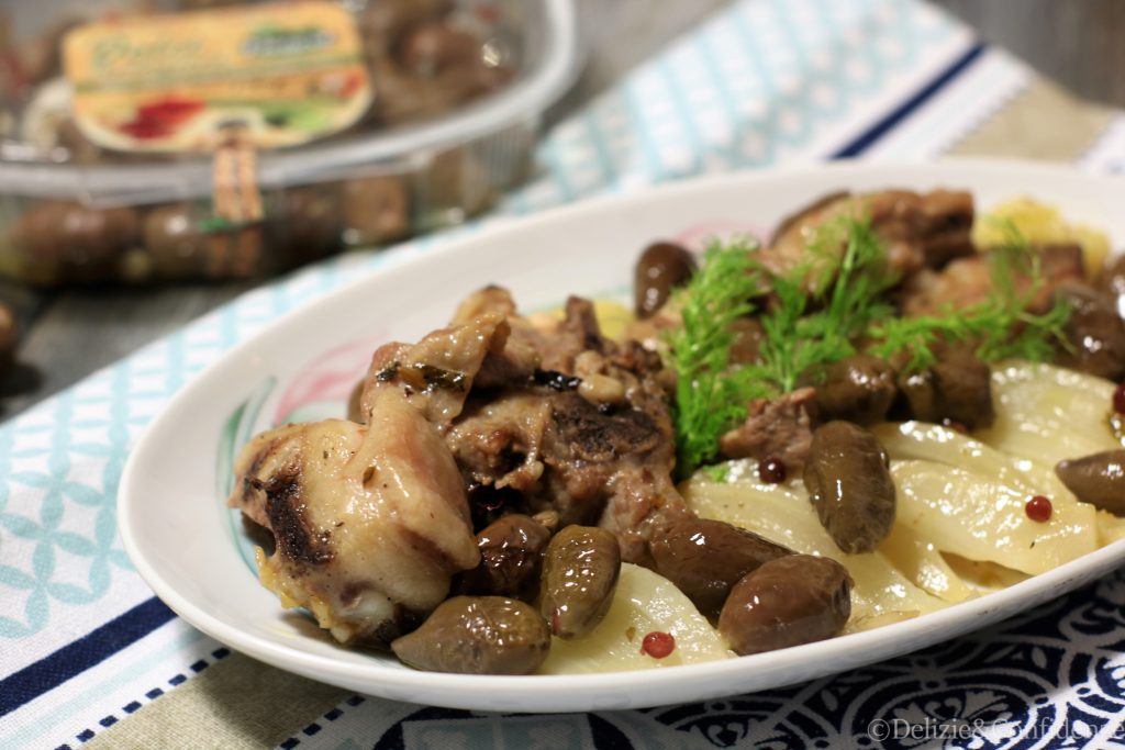 Costine di agnello con finocchi ed olive al pepe rosa e lime.