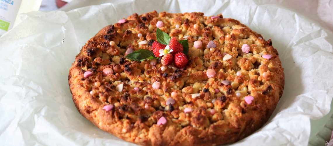 Sbriciolata Fiordifrutta fragole e fragoline di bosco (senza latte e burro, con solo zucchero della frutta)