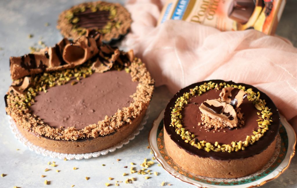 Torta con panna cotta al cioccolato e crema al pistacchio senza cottura