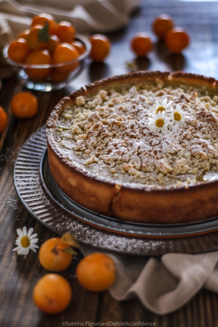 Crostata con flan, susine e crumble