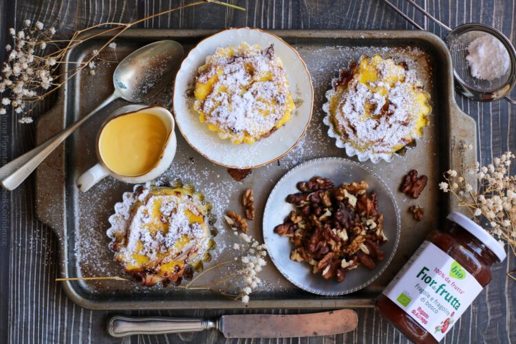 Tortine pasta fillo con crema e confettura