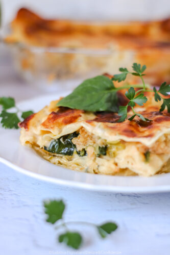 Lasagnetta con crema di lenticchie rosse e spinaci