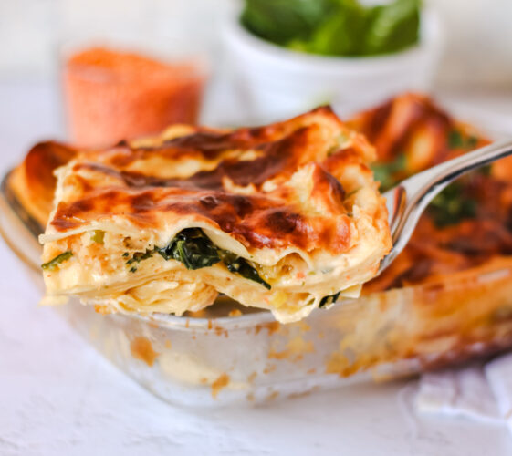 Lasagnetta con crema di lenticchie e spinaci