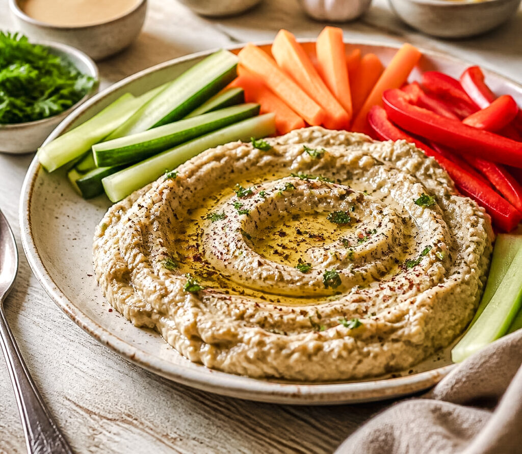 Babaganoush, la crema di melanzane affumicate servita con crudité di verdure