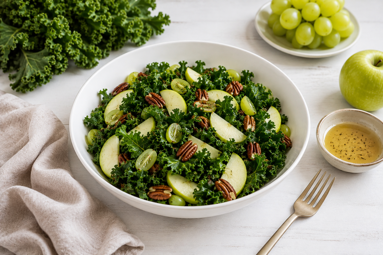 INSALATA DI CAVOLO RICCIO CON MELA VERDE, UVA E NOCI PECAN
