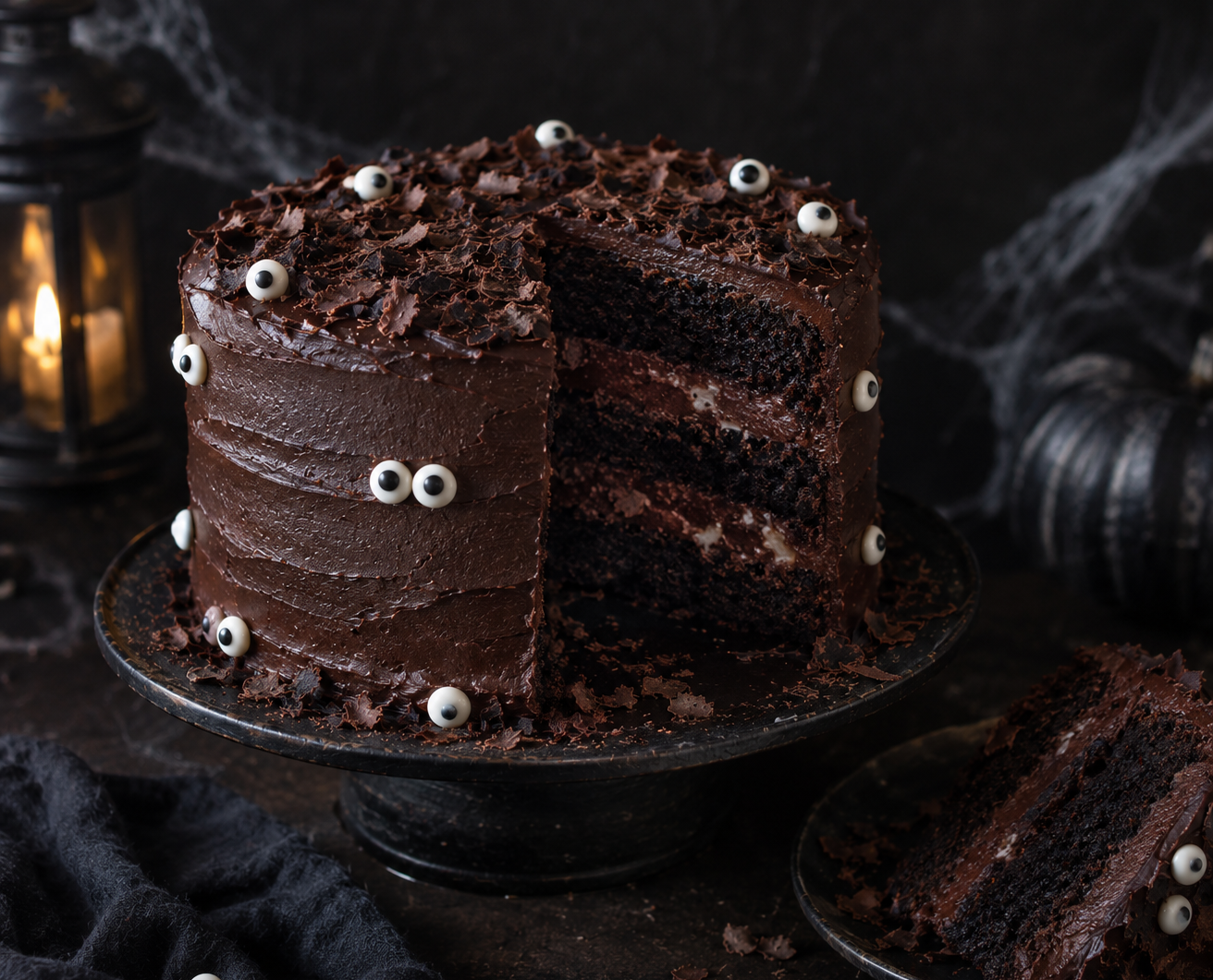 Torta Black Velvet di Halloween con crema al cioccolato 
